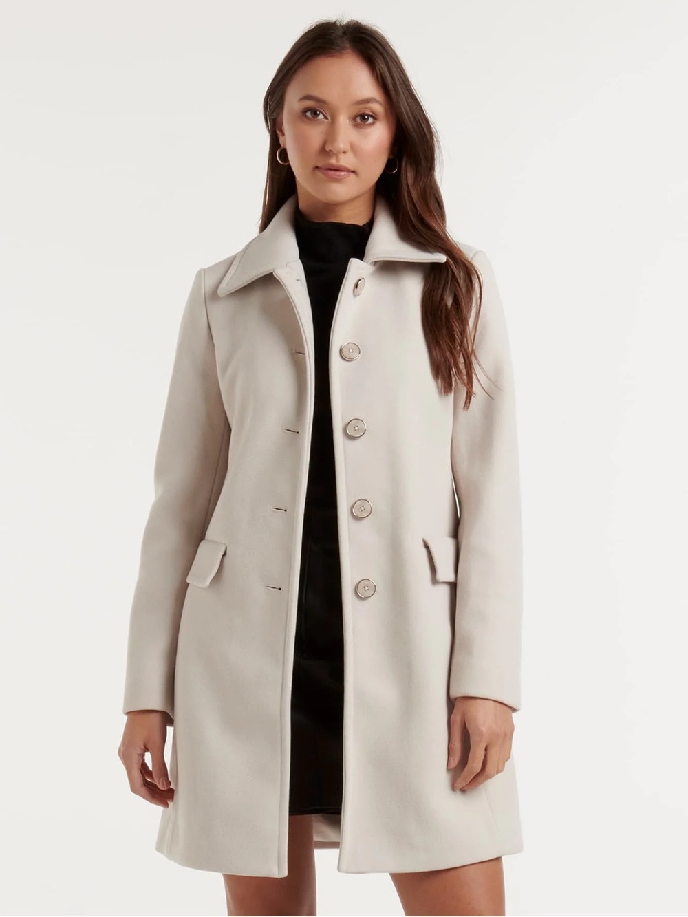 Ever New Classic Ivory Collared Coat Size US 10 Tailored Wool Look Fall Classic